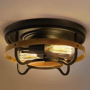 2 light industrial flush mount light fixture farmhouse gold ceiling lamp