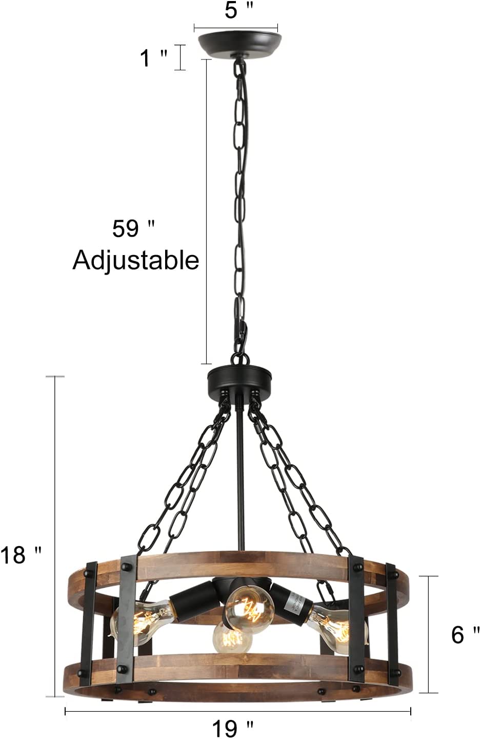 Farmhouse wood chandelier 4 light industrial dining pendant hanging light