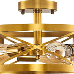 3 light modern semi flush mount ceiling light fixture round cage close to ceiling lamp with brass finish