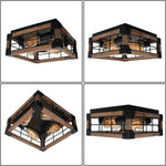 Vintage square wood ceiling lamp farmhouse black flush mount ceiling light fixture