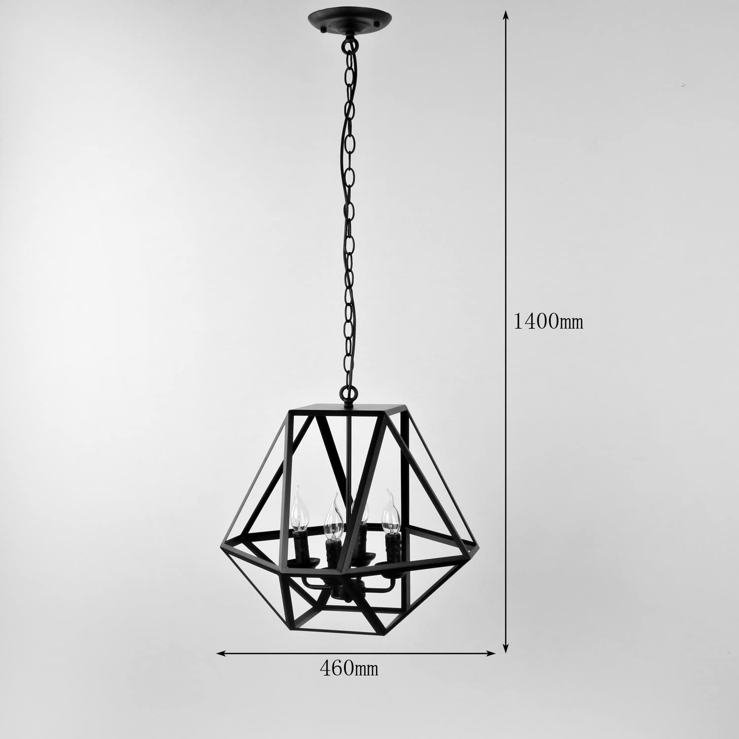 Lantern candle chandelier, industrial vintage metal black painted pendant fixture