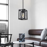 Industrial square cage pendant light glass farmhouse hanging fixture