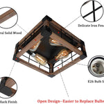 Vintage square wood ceiling lamp farmhouse black flush mount ceiling light fixture