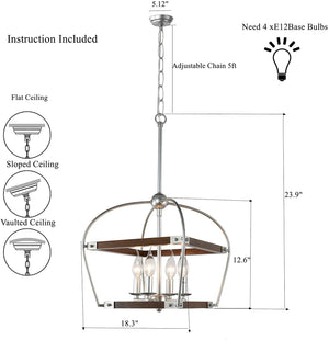 4 light farmhouse kitchen island pendant light antique wood industrial chandelier