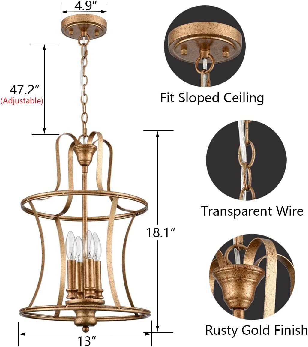 4 light farmhouse chandelier rust cage pendant light