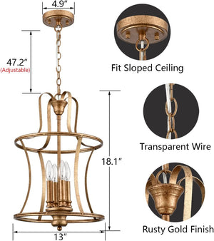 4 light farmhouse chandelier rust cage pendant light