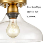 Industrial Semi Flush Ceiling Light  Glass close to ceiling light fixture with brass finish