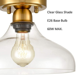 Industrial Semi Flush Ceiling Light  Glass close to ceiling light fixture with brass finish