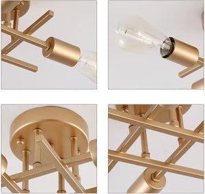 4 light modern semi flush mount ceiling light fixture with gold finish