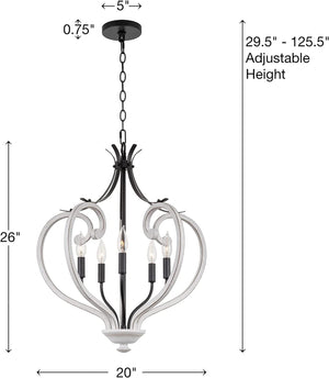 5 light farmhouse chandelier antique white and black pendant lighting