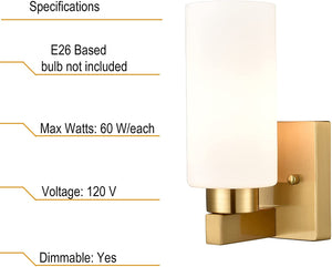 2 pack Cylinder Glasswall light fixture modern brass vanity light
