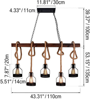 Rust farmhouse pendant light fixture for kitchen vintage 5 light black wood pendant lamp