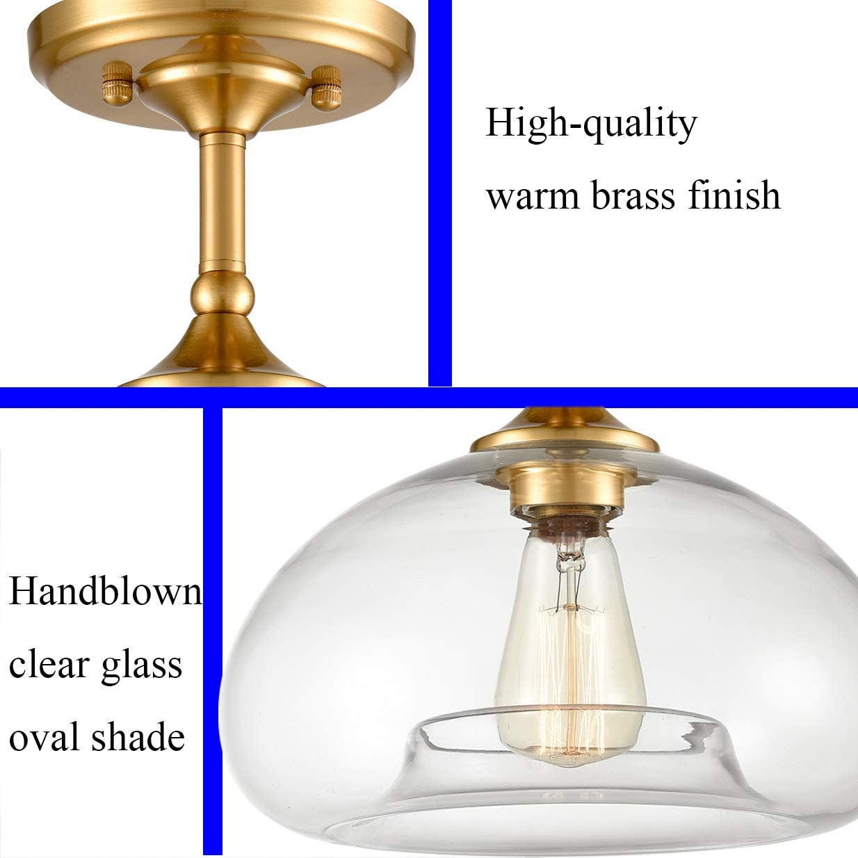Mid Century Fluch Mount Light Fixture globe glass ceiling lamp with brass finish