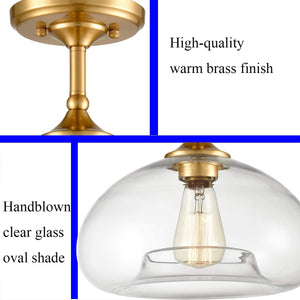 Mid Century Fluch Mount Light Fixture globe glass ceiling lamp with brass finish