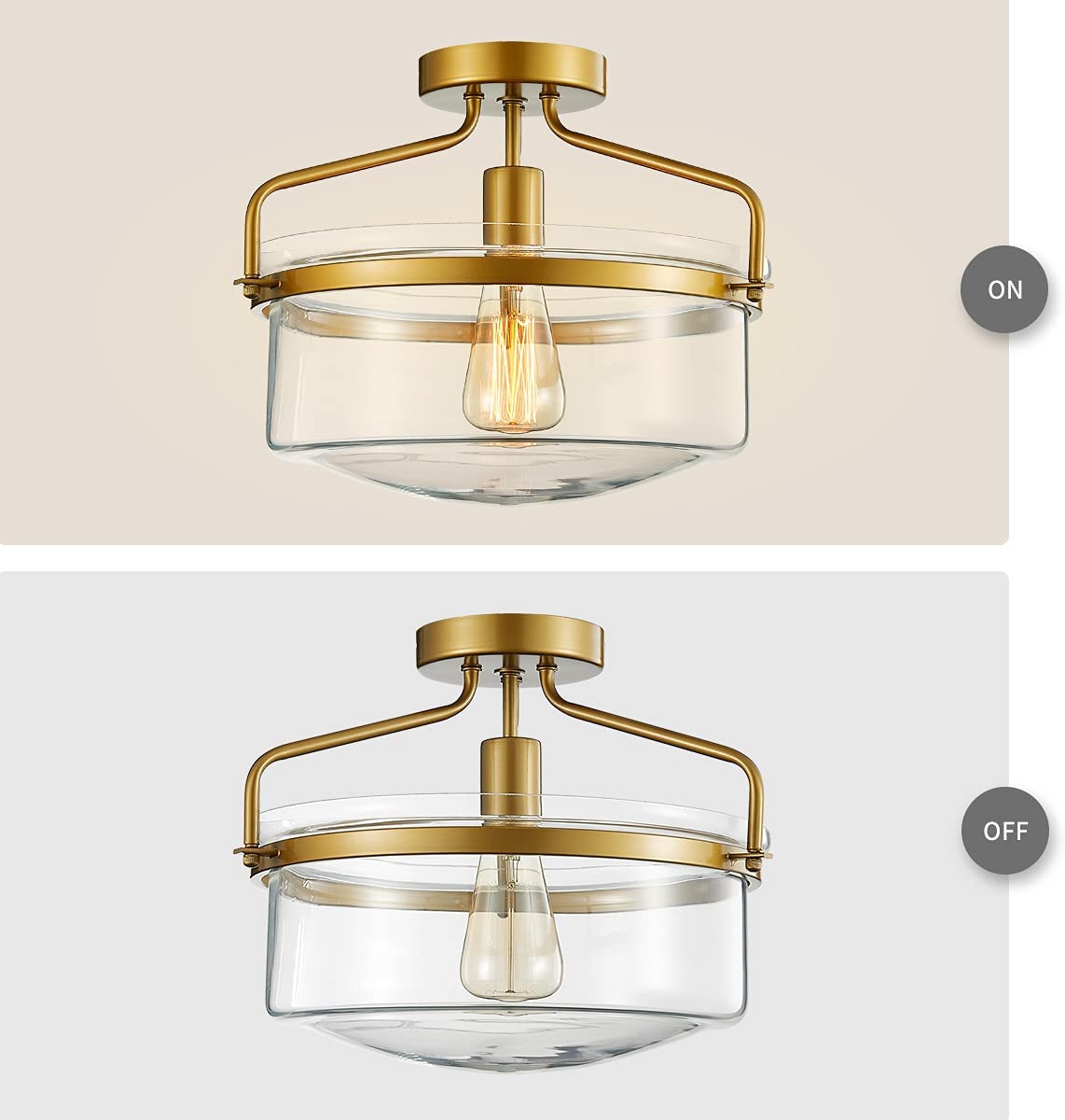 Modern Semi Flush Mount Ceiling Light glass lighting fixture for bedroom