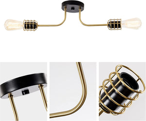 2 light industrial semi flush mount ceiling light adjustable ceiling lamp with gold and black finish