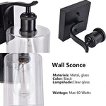 Farmhouse industrial wall light fixture black arm wall sconce with glass shade