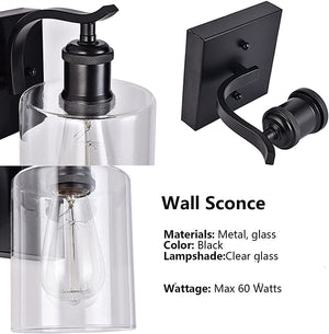 Farmhouse industrial wall light fixture black arm wall sconce with glass shade