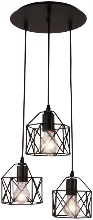 3 light cage net wire chandelier, Rustic black pendant fixture