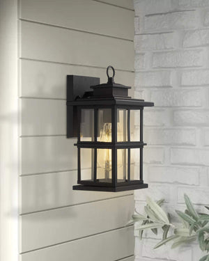 1 light black lantern wall sconce lighting with clear glass shade