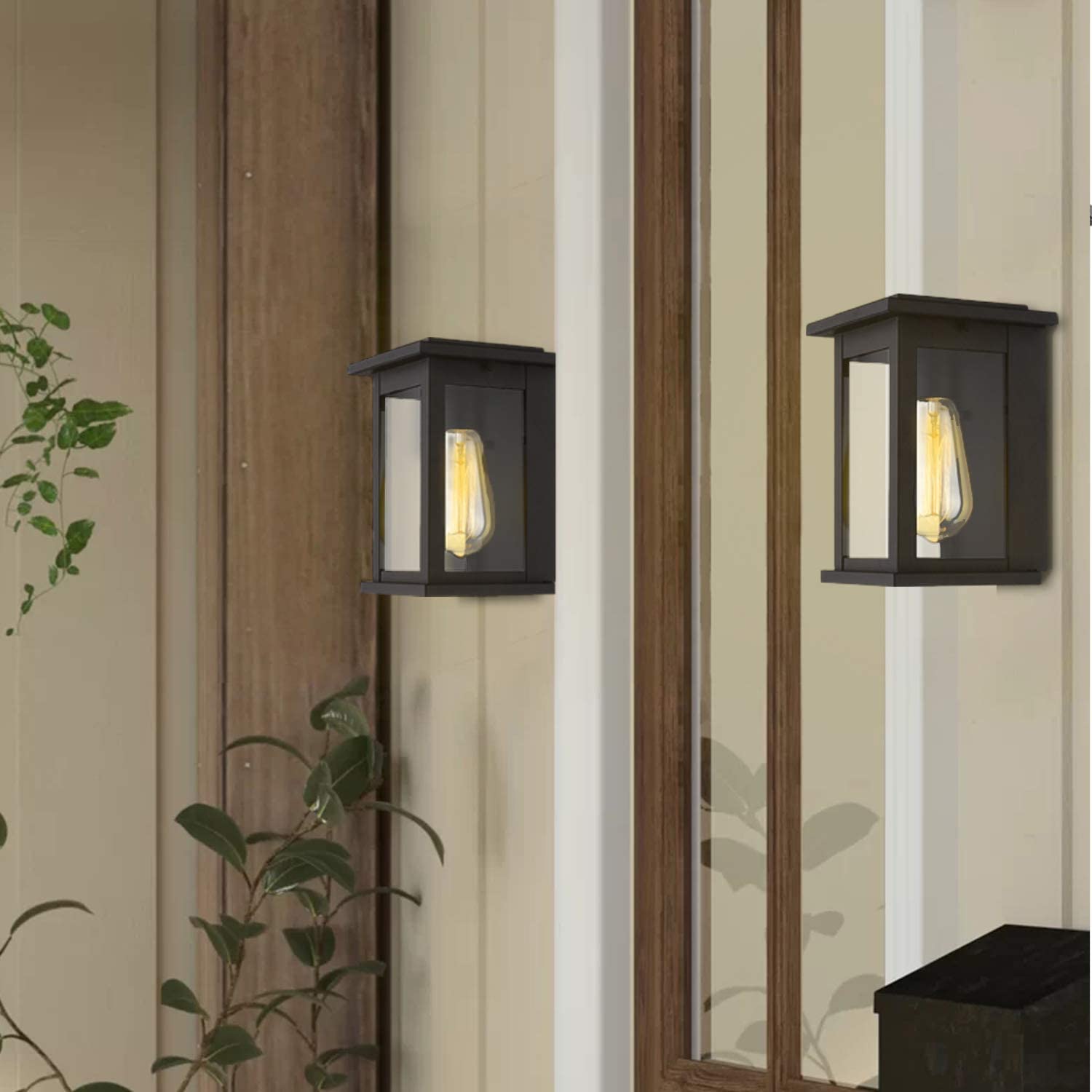 Square outdoor wall sconce light fixture black glass wall lamp