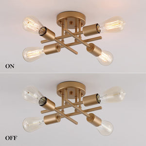 4 light modern semi flush mount ceiling light fixture with gold finish