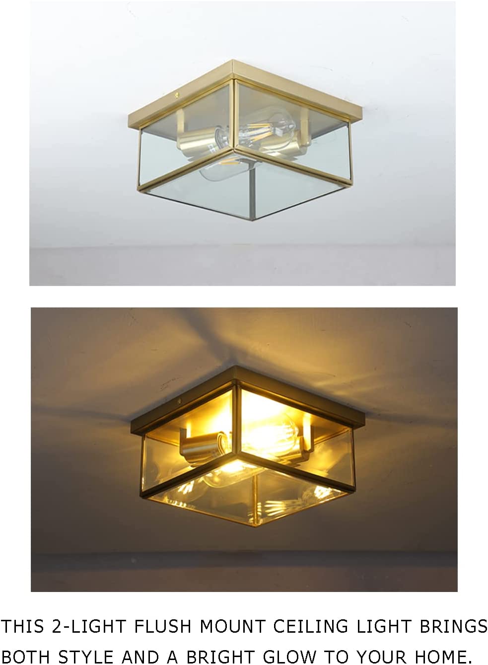 2 light flush mount ceiling light brass frame ceiling lamp with glass shade