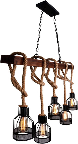 Rust farmhouse pendant light fixture for kitchen vintage 5 light black wood pendant lamp