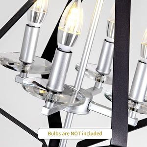 4 light lantern chandelier black silver square cage pendant hanging light fixture