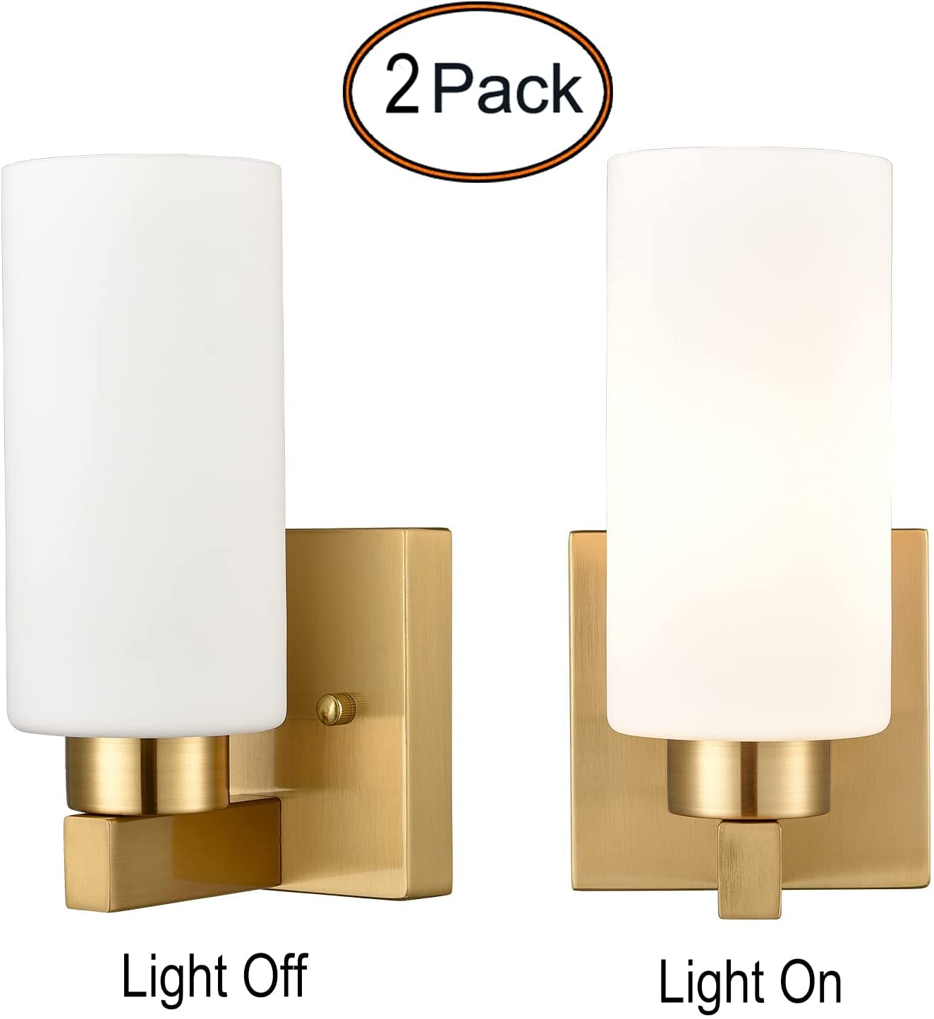 2 pack Cylinder Glasswall light fixture modern brass vanity light