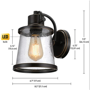 Vintage wall mount light fixture indoor seeded glass wall sconce with oil rubbed bronze finish