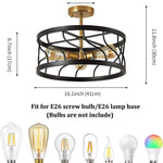 Industrial semi flush mount ceiling light fixture farmhouse black and gold cage ceiling lamp
