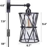 Industrial black cage wall light fixture glass plug in wall sconce
