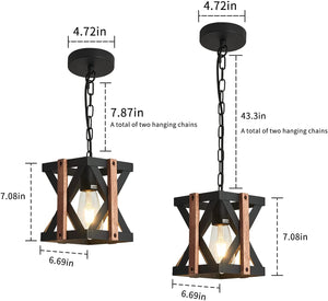 Square wood farmhouse light fixtures black cage pendant lighting for kitchen island