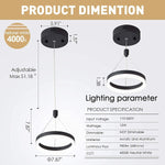 Black modern led pendant lights, ring adjustable hanging ceiling lights