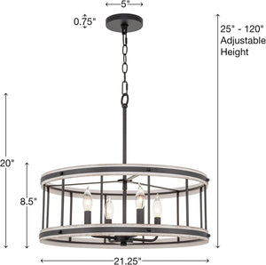 4 light farmhouse chandelier drum pendant light fixture with white wood style and black finish