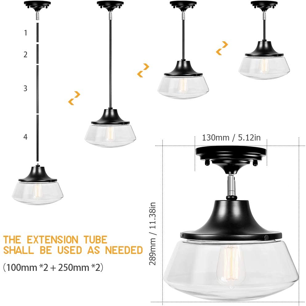 Industrial Semi Flush Mount Ceiling Light glass ceiling lamp fixture