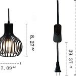 Black wire cage plug in pendant light with On/Off Switch