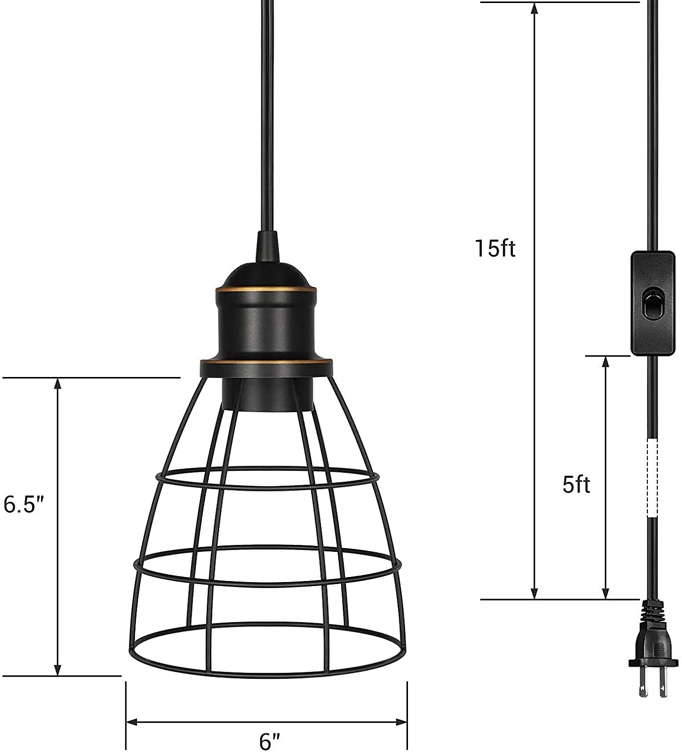 2 pack plug in pendant light industrial cage pendant lamp