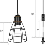 2 pack plug in pendant light industrial cage pendant lamp