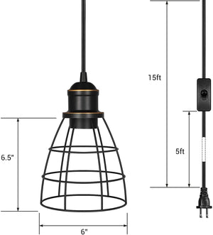 2 pack plug in pendant light industrial cage pendant lamp