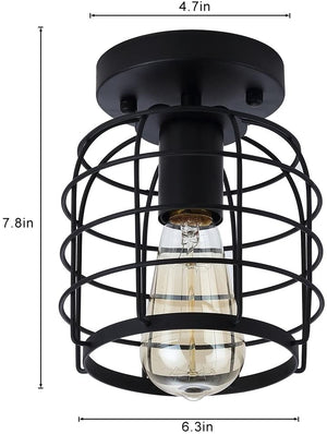 Simplicity industrial flush mount light fixture black farmhouse cage ceiling lamp