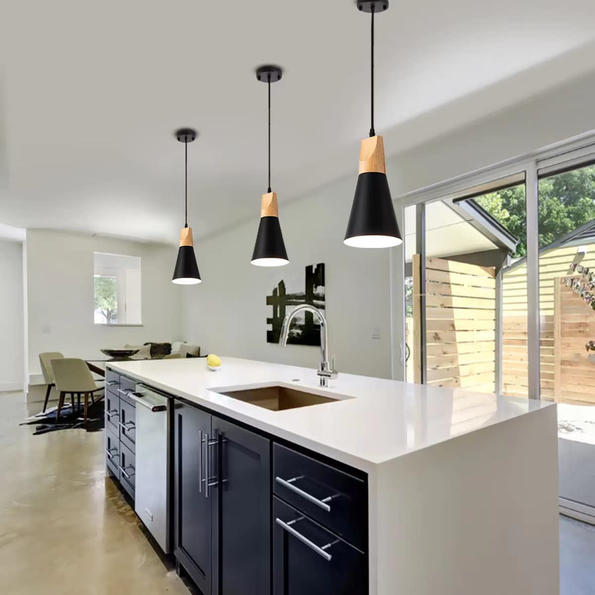 Wooden pendent lights in kitchen island black mini hanging light fixture