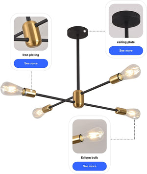 4 light sputnik chandelier black gold vintage industrial pendant lighting