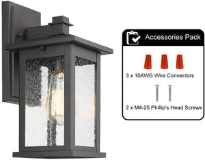 1-light lantern wall light fixture with clear seeded glass shade