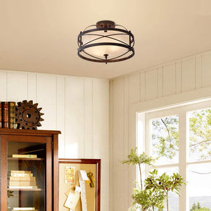 2 light Semi Flush Mount Rustic Ceiling Light industrial drum ceiling light fixture