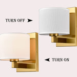 2 pack brass gold wall sconces industrial wall lamp with fabric shade