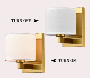 2 pack brass gold wall sconces industrial wall lamp with fabric shade