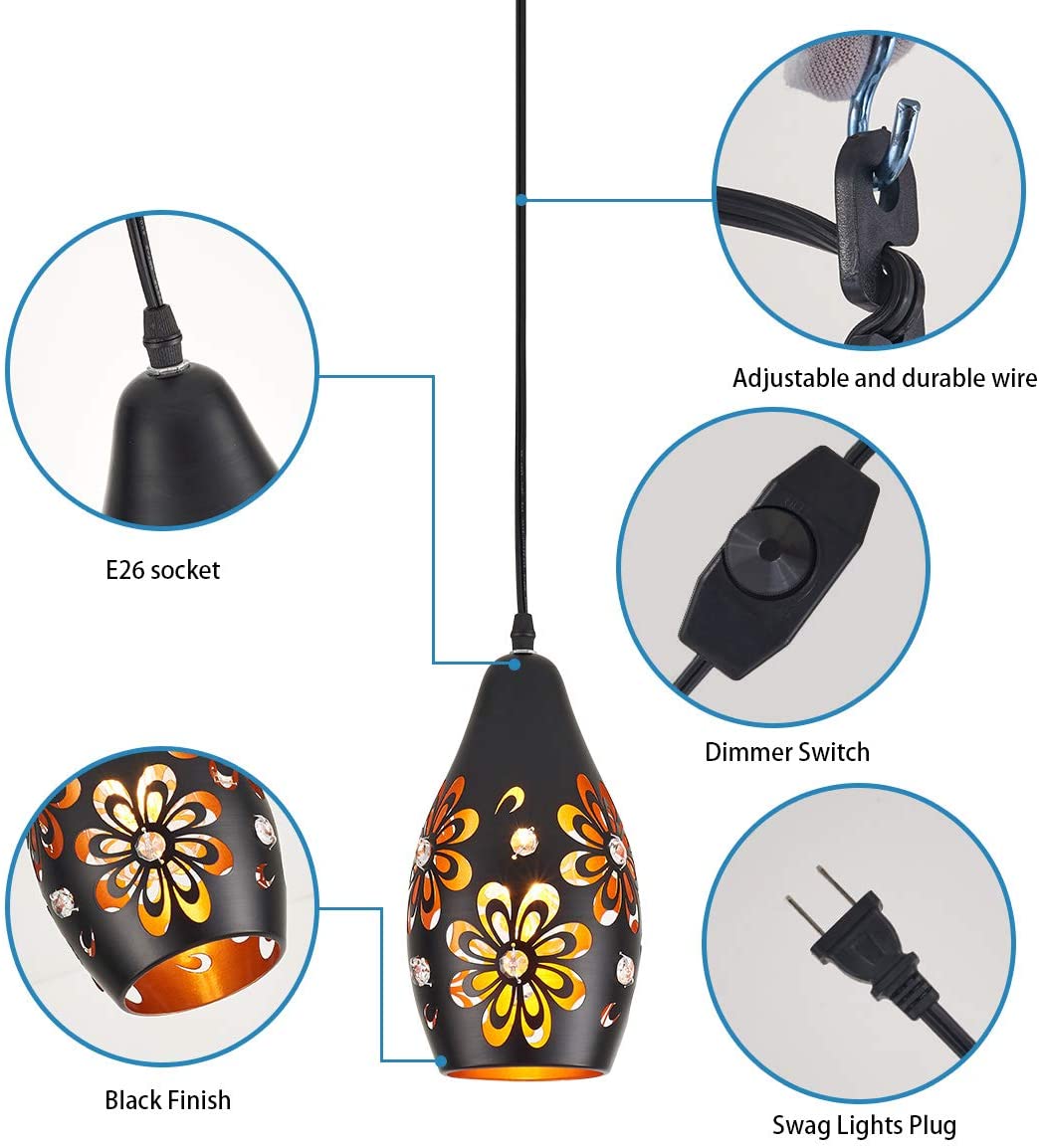 Black hanging plug in light fixture swag  pendant light fixtures
