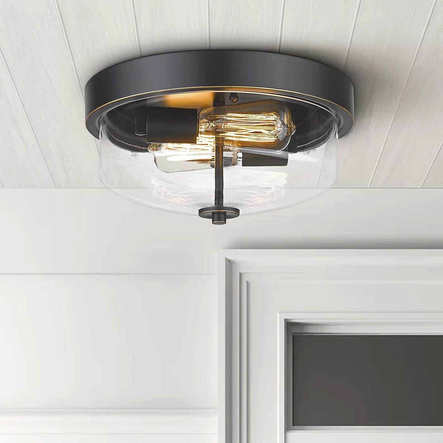 Industrial ceiling light fixture with clear glass shade vintage black ceiling lamp